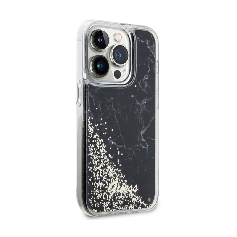 Guess Liquid Glitter Marble - Etui iPhone 14 Pro (Czarny)