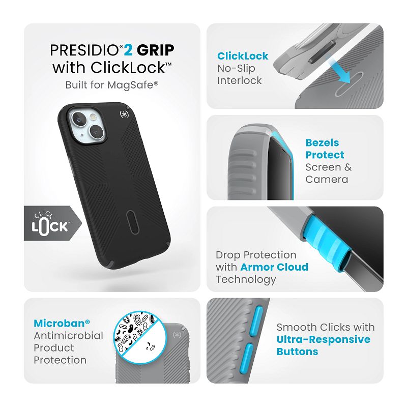 Speck Presidio2 Grip ClickLock & MagSafe - Etui iPhone 15 / iPhone 14 / iPhone 13 (Black)
