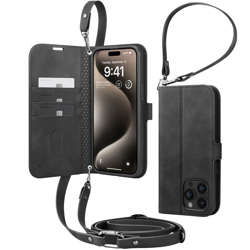 Spigen Wallet S Pro - Etui do iPhone 15 Pro (Czarny)