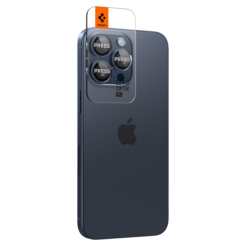 Spigen Optik.TR EZ Fit Camera Lens Protector 2-Pack - Szkło ochronne na obiektyw do iPhone 15 Pro / 15 Pro Max / iPhone 14 Pro / 14 Pro Max (2 szt) (Blue Titanium)