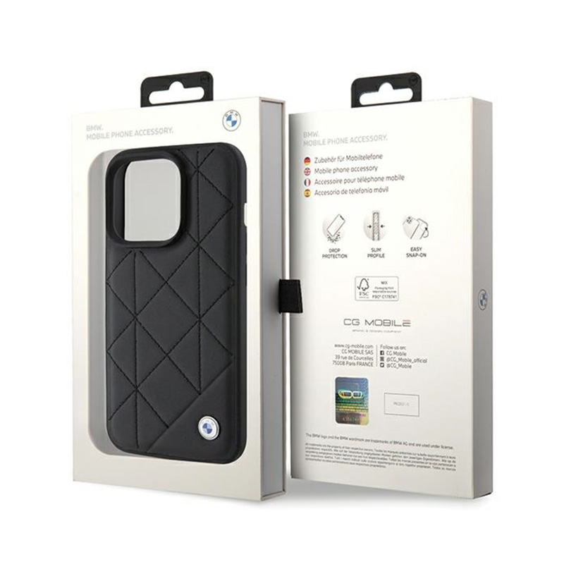 BMW Leather Quilted - Etui iPhone 15 Pro (czarny)