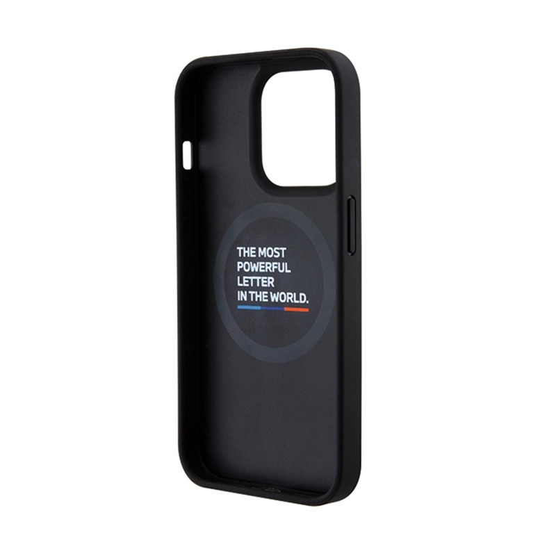 BMW Leather Carbon Blue Line MagSafe - Etui iPhone 15 Pro (czarny)