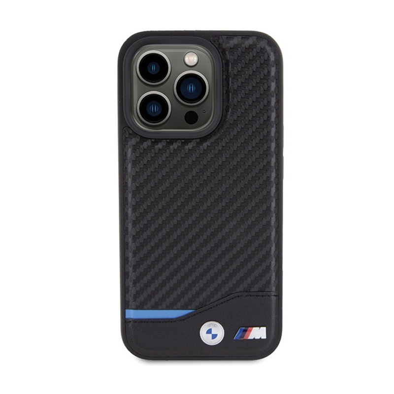 BMW Leather Carbon Blue Line MagSafe - Etui iPhone 15 Pro Max (czarny)