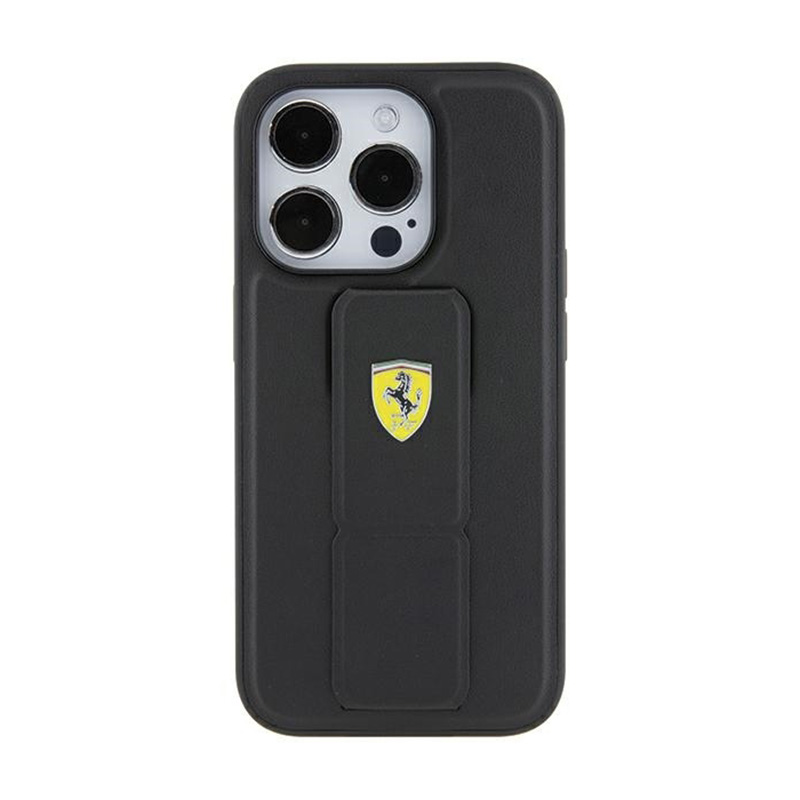 Ferrari Grip Stand Metal Logo - Etui iPhone 15 Pro (czarny)