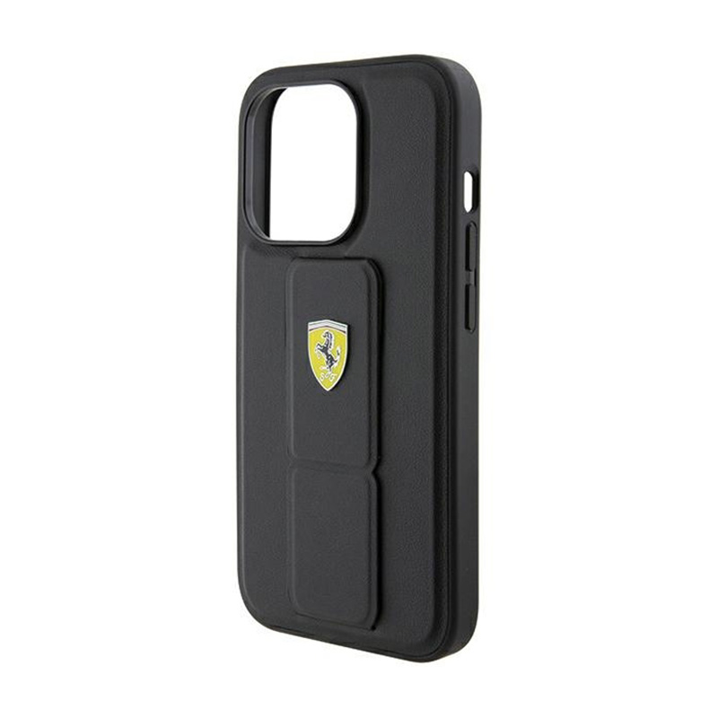 Ferrari Grip Stand Metal Logo - Etui iPhone 15 Pro (czarny)