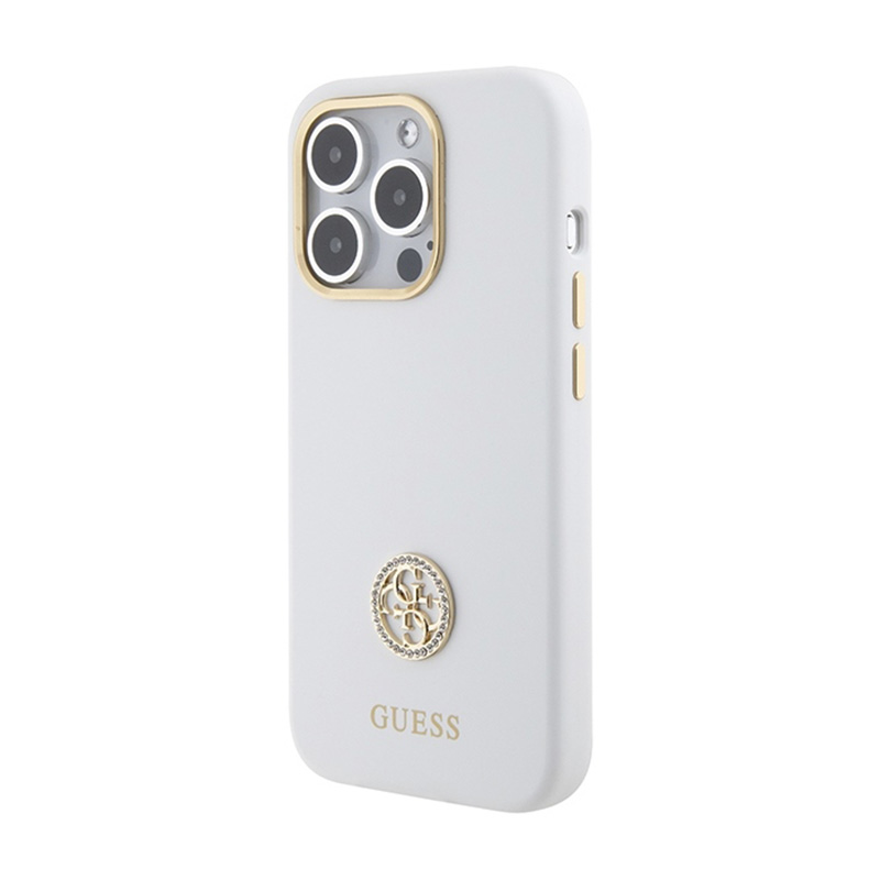 Guess Silicone Logo Strass 4G - Etui iPhone 15 Pro (biały)