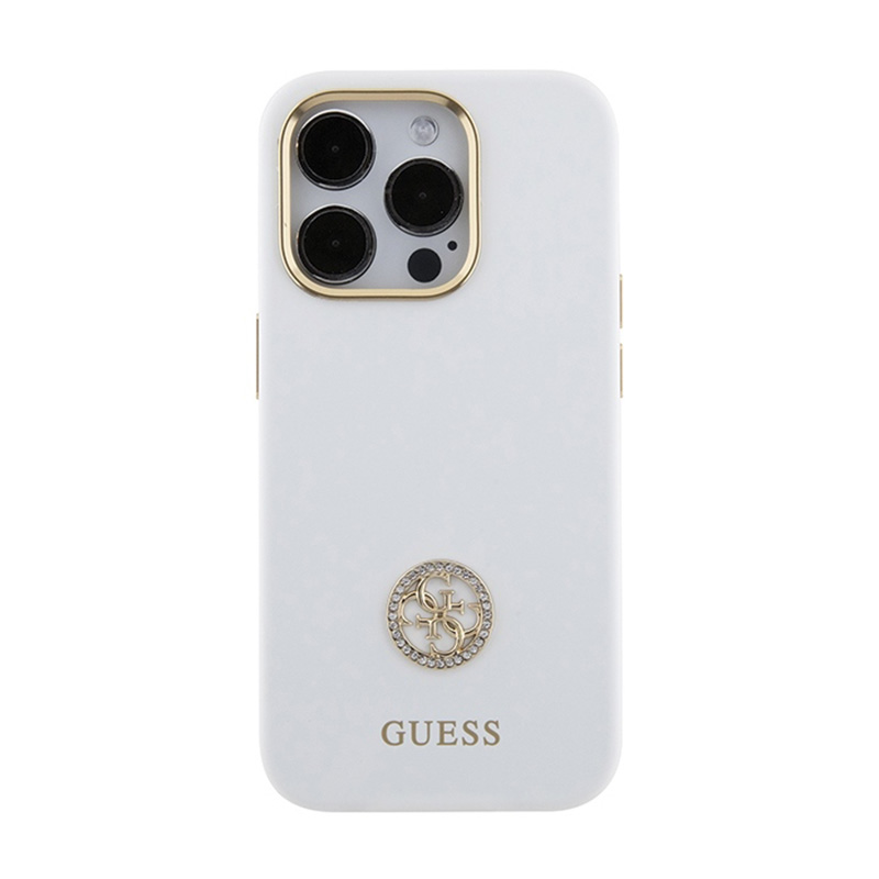 Guess Silicone Logo Strass 4G - Etui iPhone 15 Pro (biały)