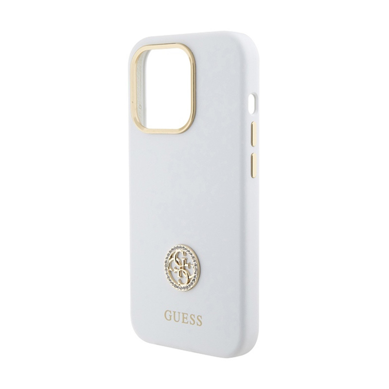 Guess Silicone Logo Strass 4G - Etui iPhone 15 Pro (biały)