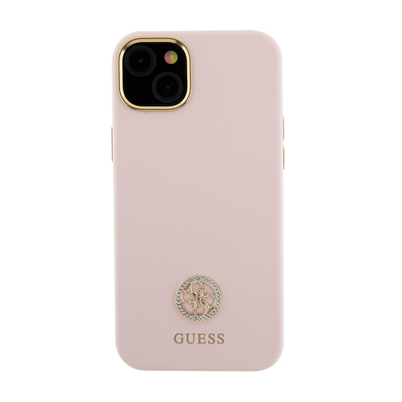 Guess Silicone Logo Strass 4G - Etui iPhone 15 Plus (różowy)
