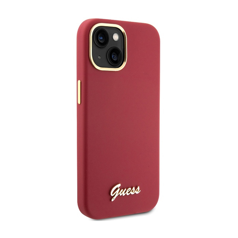 Guess Silicone Script Metal Logo & Frame - Etui iPhone 15 (magenta)