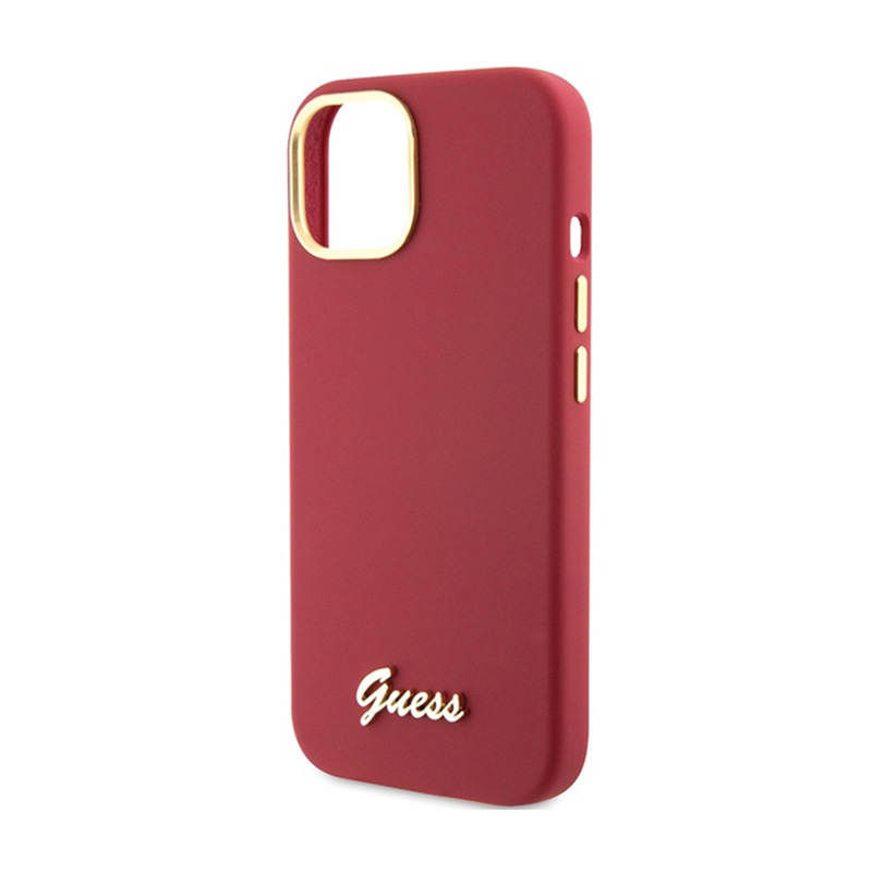 Guess Silicone Script Metal Logo & Frame - Etui iPhone 15 (magenta)