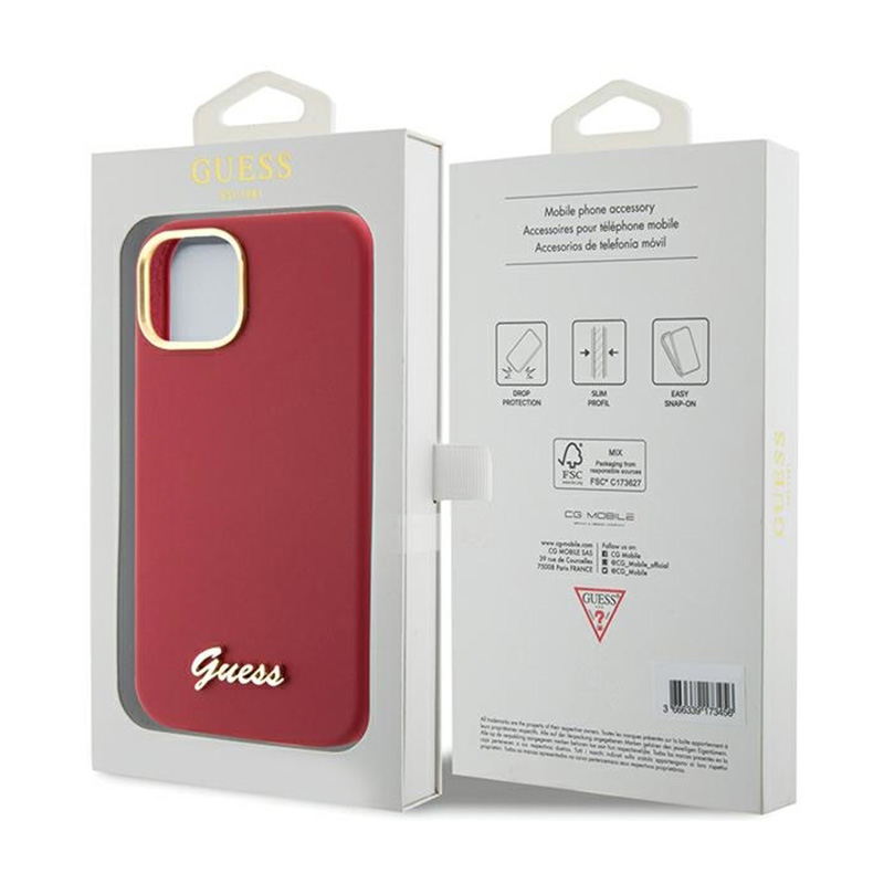 Guess Silicone Script Metal Logo & Frame - Etui iPhone 15 (magenta)