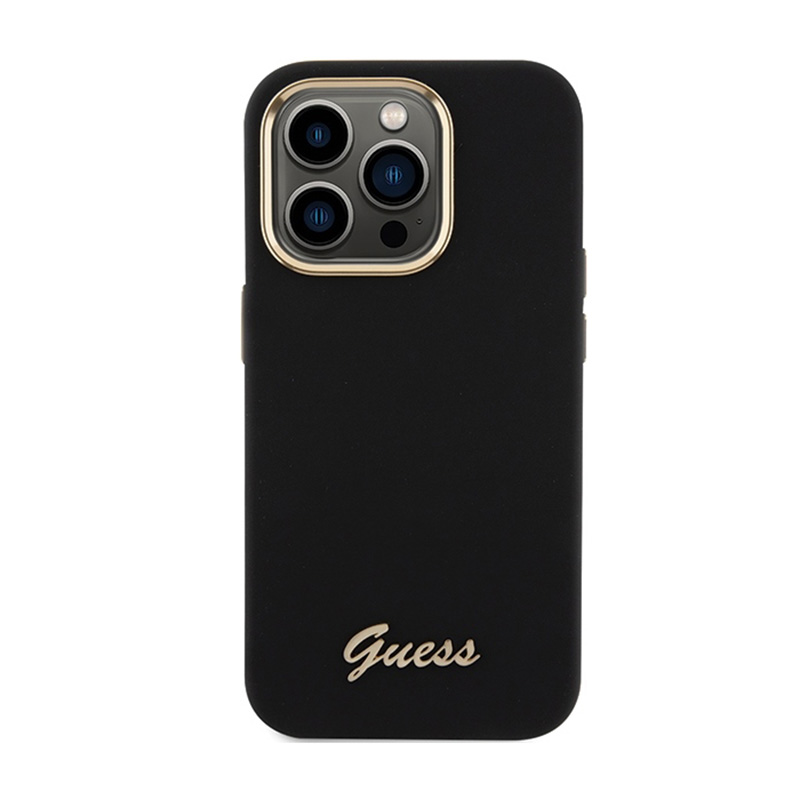 Guess Silicone Script Metal Logo & Frame - Etui iPhone 15 Pro Max (czarny)