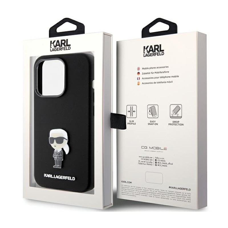 Karl Lagerfeld Silicone Ikonik Metal Pin - Etui iPhone 15 Pro (czarny)