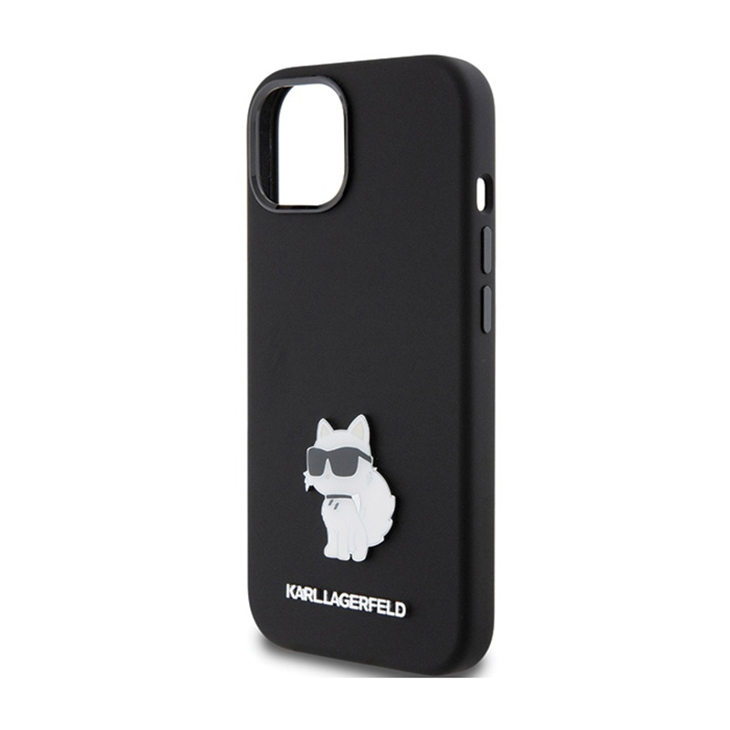 Karl Lagerfeld Silicone Choupette Metal Pin - Etui iPhone 15 (czarny)