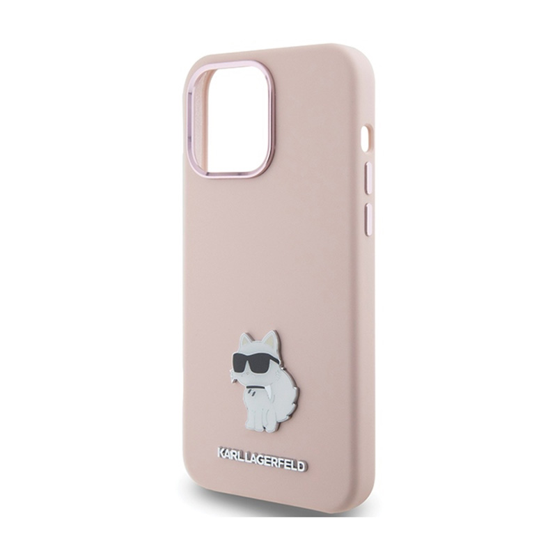 Karl Lagerfeld Silicone Choupette Metal Pin - Etui iPhone 15 Pro Max (różowy)