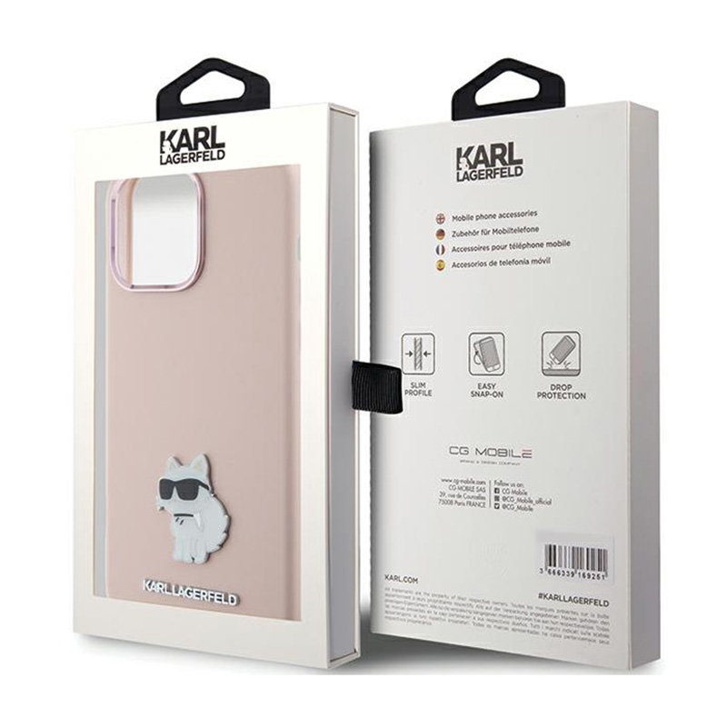 Karl Lagerfeld Silicone Choupette Metal Pin - Etui iPhone 15 Pro Max (różowy)