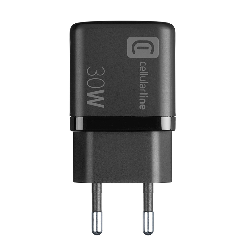 Cellularline Multipower Micro GaN - Ładowarka sieciowa USB-C & USB-A Power Delivery 30W (czarny)