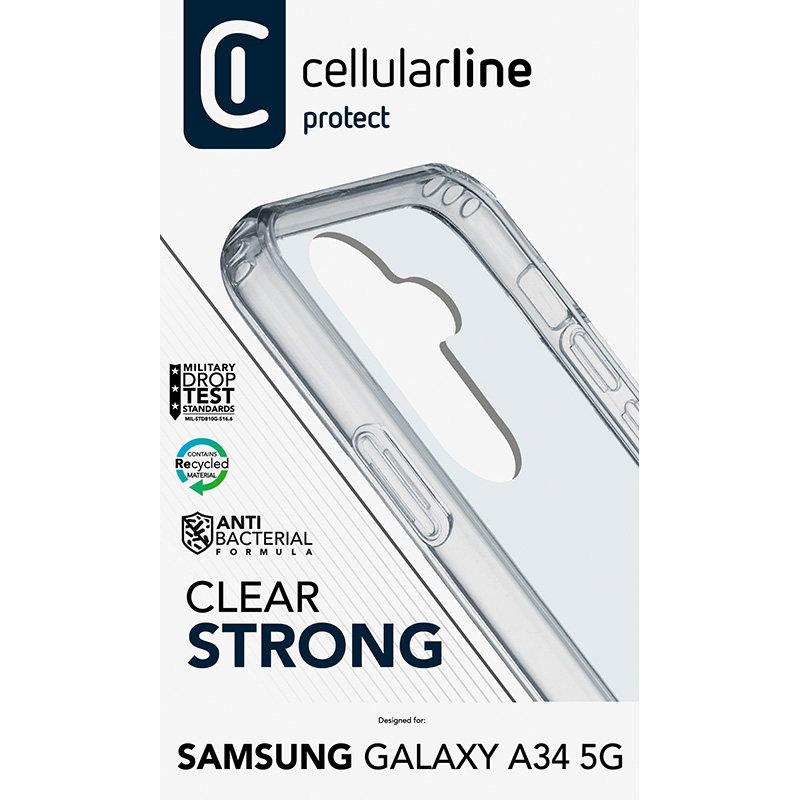 Cellularline Clear Strong - Etui Samsung Galaxy A34 5G z ochroną antybakteryjną (przezroczysty)