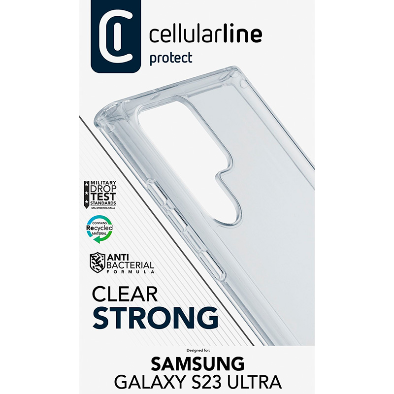 Cellularline Clear Strong - Etui Samsung Galaxy S23 Ultra z ochroną antybakteryjną (przezroczysty)
