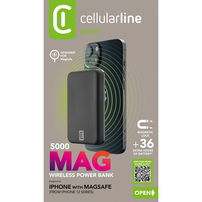 Cellularline MAG 5000 - Power bank indukcyjny 5000mAh 7.5W MagSafe (czarny)