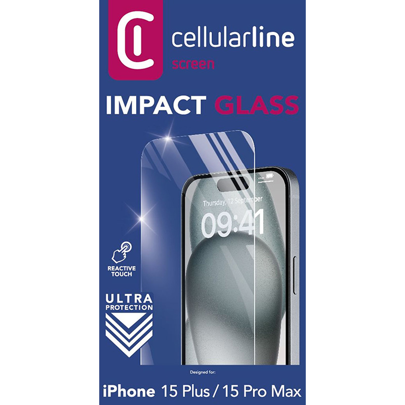 Cellularline Impact Glass - Hartowane szkło ochronne iPhone 15 Plus / iPhone 15 Pro Max