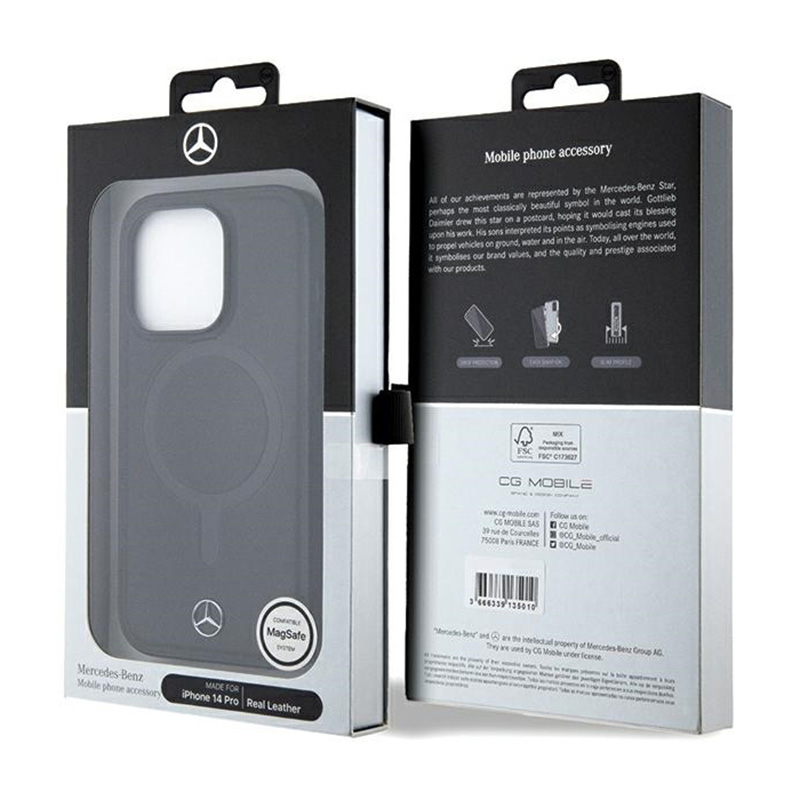 Mercedes Smooth Leather MagSafe - Etui iPhone 14 Pro (czarny)