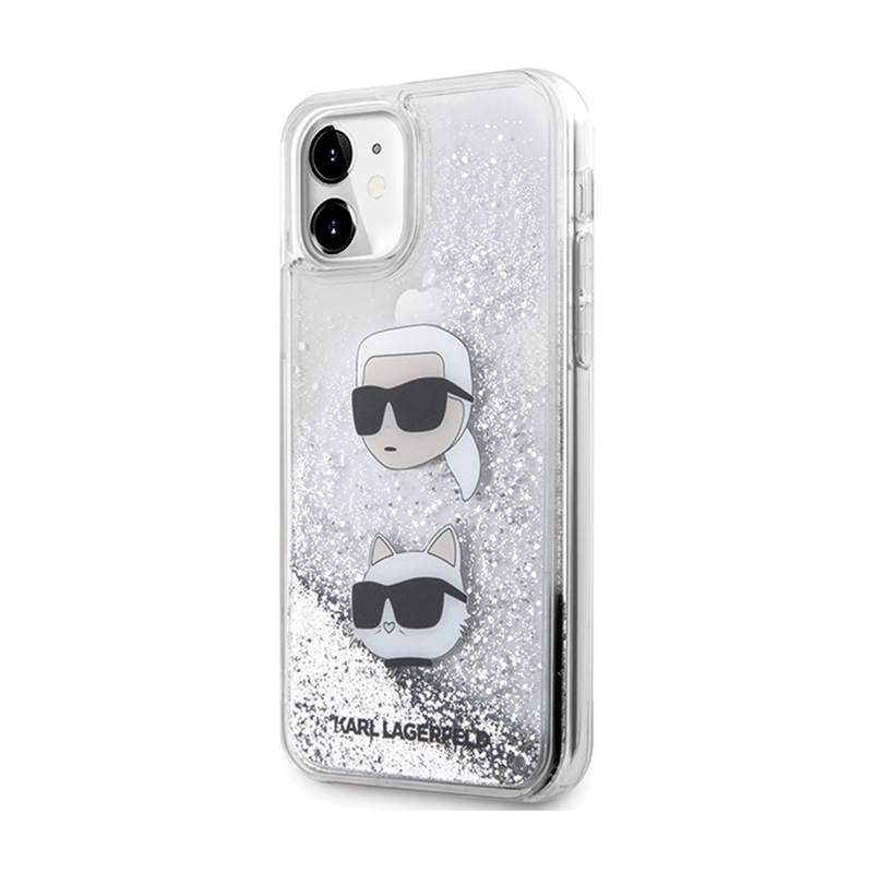 Karl Lagerfeld Liquid Glitter Karl & Choupette Heads - Etui iPhone 11 (srebrny)