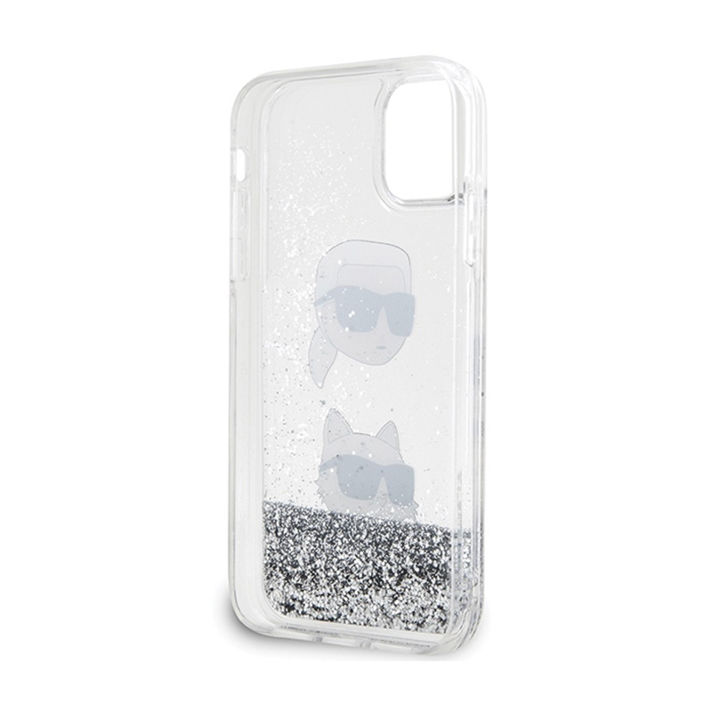 Karl Lagerfeld Liquid Glitter Karl & Choupette Heads - Etui iPhone 11 (srebrny)