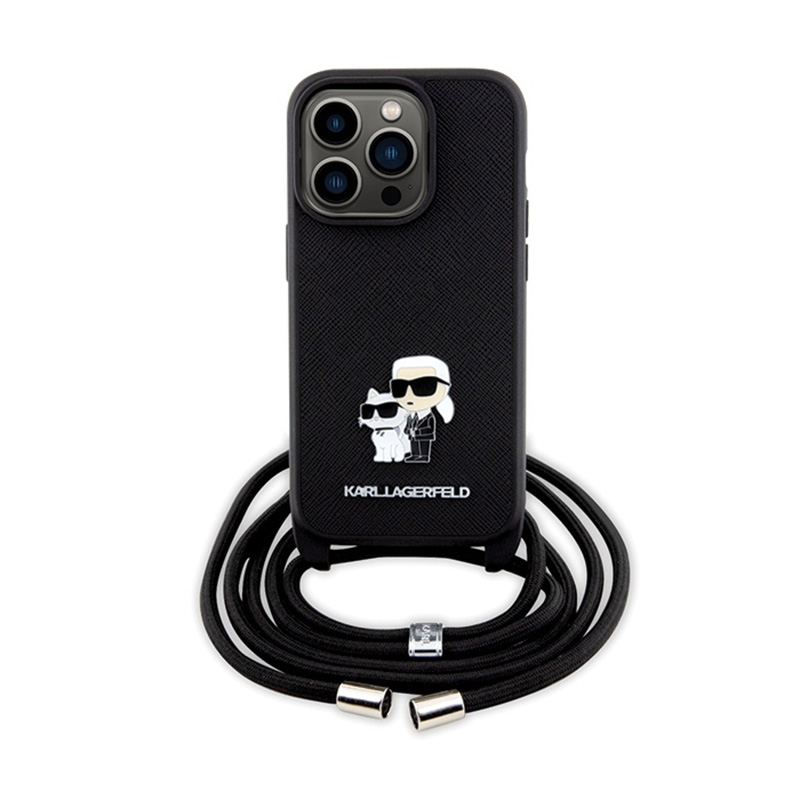 Karl Lagerfeld Crossbody Saffiano Metal Pin Karl & Choupette - Etui iPhone 14 Pro (czarny)