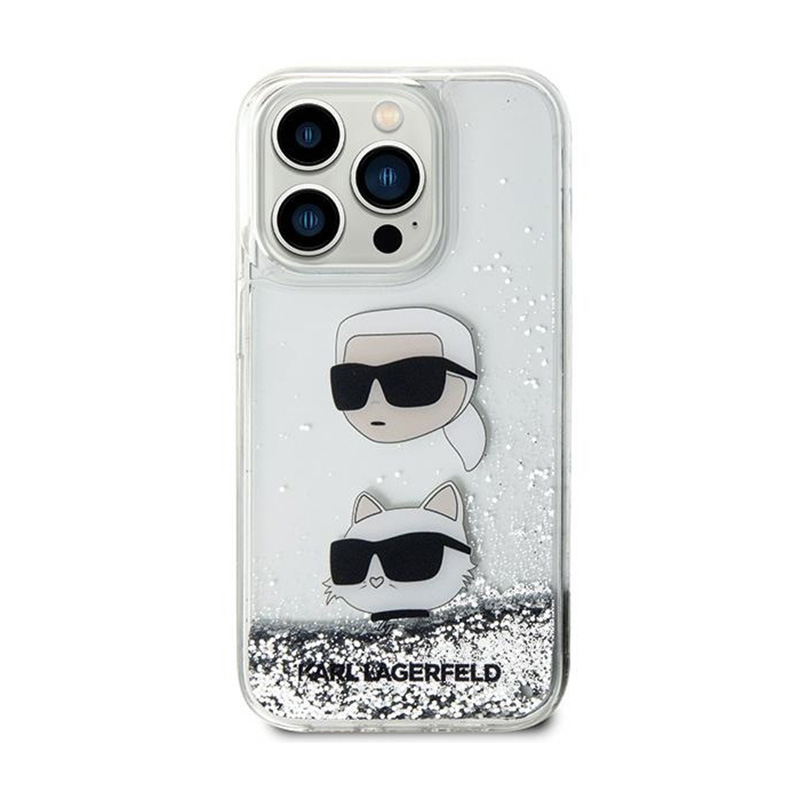 Karl Lagerfeld Liquid Glitter Karl & Choupette Heads - Etui iPhone 14 Pro Max (srebrny)