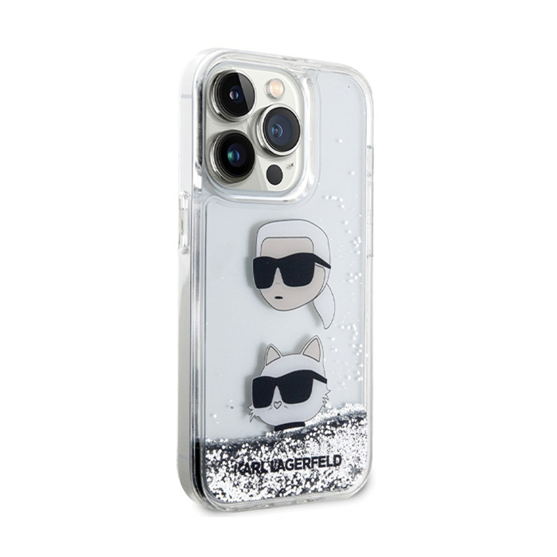 Karl Lagerfeld Liquid Glitter Karl & Choupette Heads - Etui iPhone 14 Pro Max (srebrny)