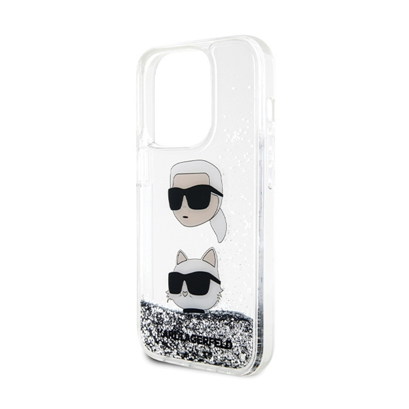 Karl Lagerfeld Liquid Glitter Karl & Choupette Heads - Etui iPhone 14 Pro Max (srebrny)