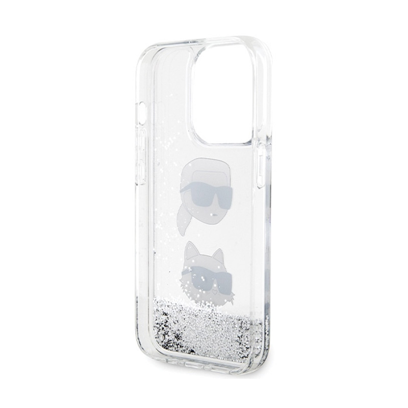 Karl Lagerfeld Liquid Glitter Karl & Choupette Heads - Etui iPhone 14 Pro Max (srebrny)