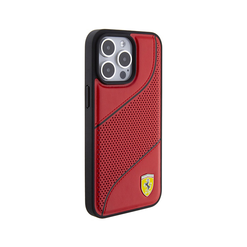 Ferrari Perforated Waves Metal Logo - Etui iPhone 15 Pro (czerwony)
