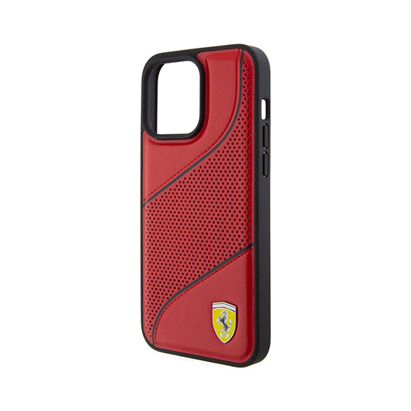 Ferrari Perforated Waves Metal Logo - Etui iPhone 15 Pro (czerwony)