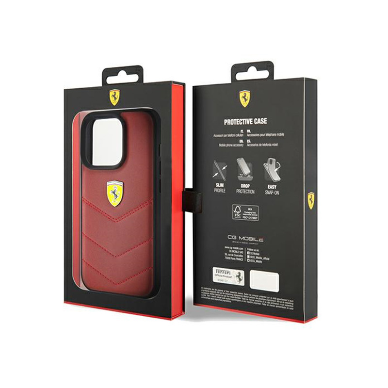 Ferrari Quilted Metal Logo - Etui iPhone 15 Pro (czerwony)