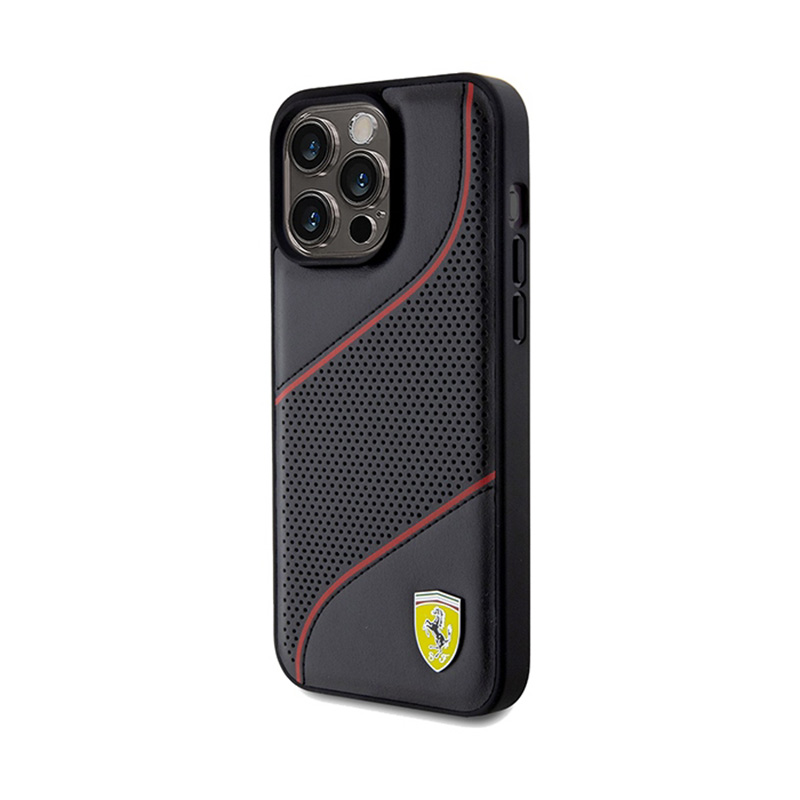 Ferrari Perforated Waves Metal Logo - Etui iPhone 15 Pro Max (czarny)