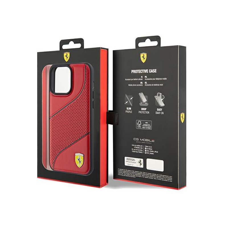 Ferrari Perforated Waves Metal Logo - Etui iPhone 15 Pro Max (czerwony)