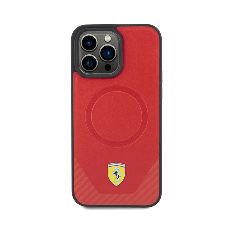 Ferrari Carbon Metal Logo MagSafe - Etui iPhone 15 Pro (czerwony)