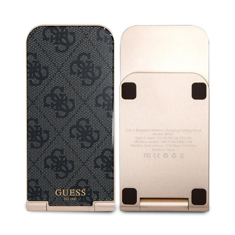Guess 4G Pattern MagSafe - Składana ładowarka indukcyjna 2w1 z MagSafe do iPhone i AirPods 15W (czarny)