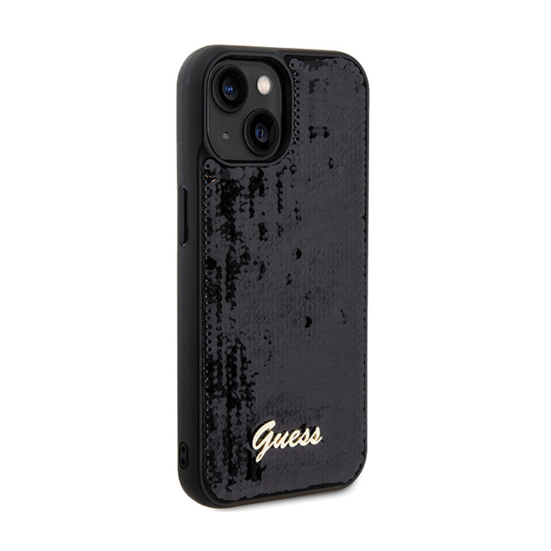 Guess Sequin Script Metal - Etui iPhone 14 (czarny)