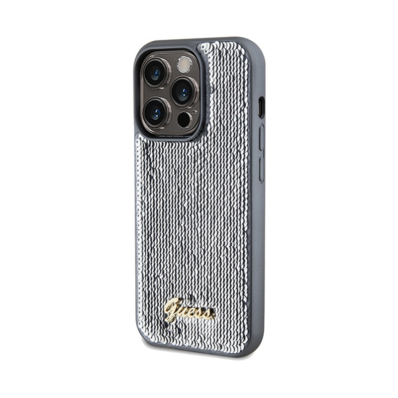 Guess Sequin Script Metal - Etui iPhone 14 Pro Max (srebrny)