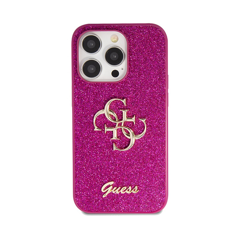 Guess Glitter Script Big 4G - Etui iPhone 15 Pro Max (fioletowy)