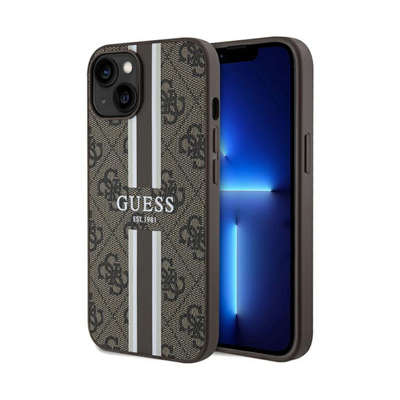 Guess 4G Printed Stripes MagSafe - Etui iPhone 15 (brązowy)