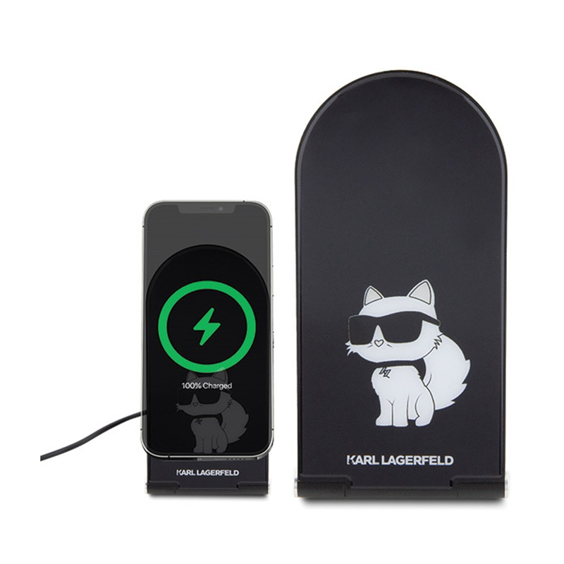 Karl Lagerfeld Choupette MagSafe - Składana ładowarka indukcyjna 2w1 z MagSafe do iPhone i AirPods 15W (czarny)