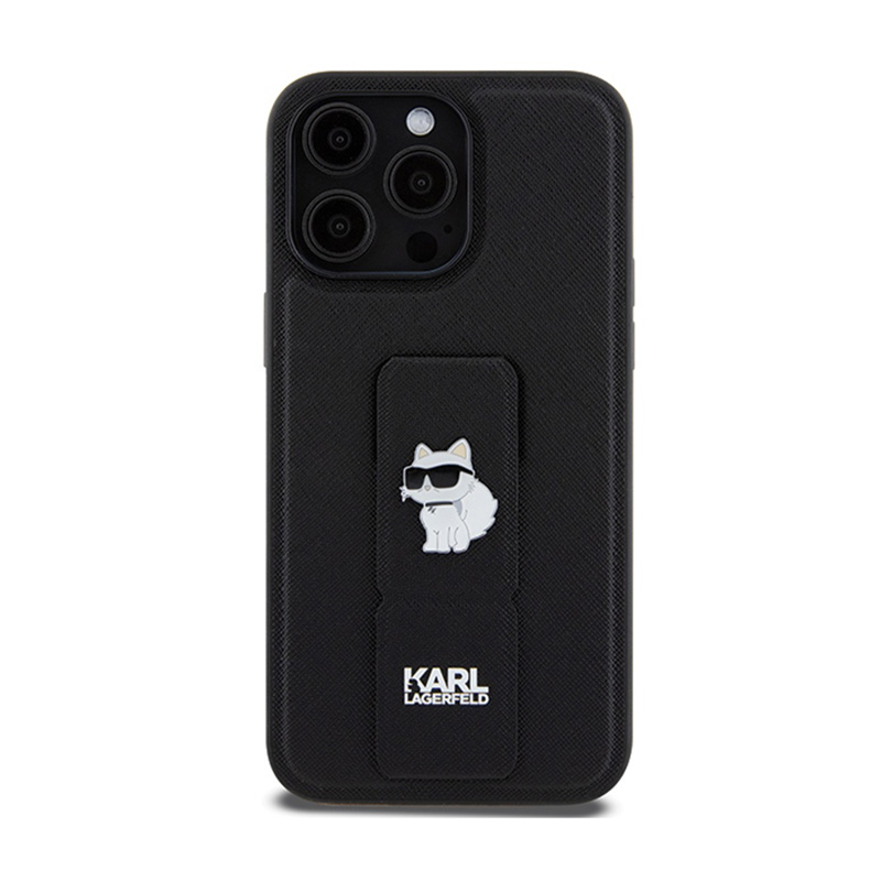 Karl Lagerfeld Gripstand Saffiano Choupette Pins - Etui iPhone 13 Pro (czarny)