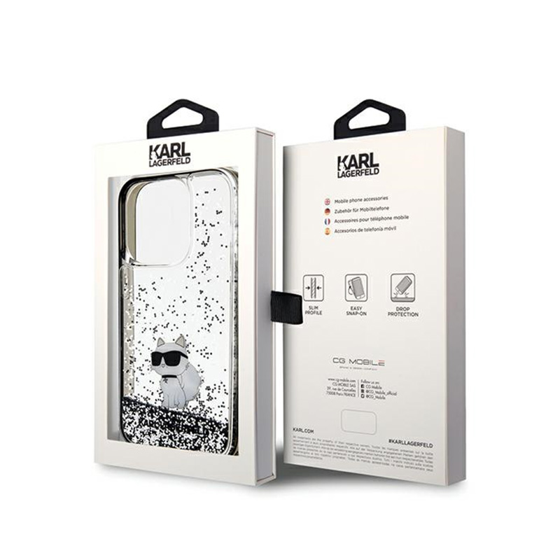 Karl Lagerfeld Liquid Glitter Choupette - Etui iPhone 14 Pro (przezroczysty)