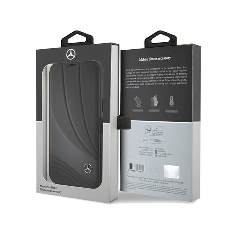 Mercedes Booktype Leather Wave Pattern - Etui iPhone 15 (czarny)