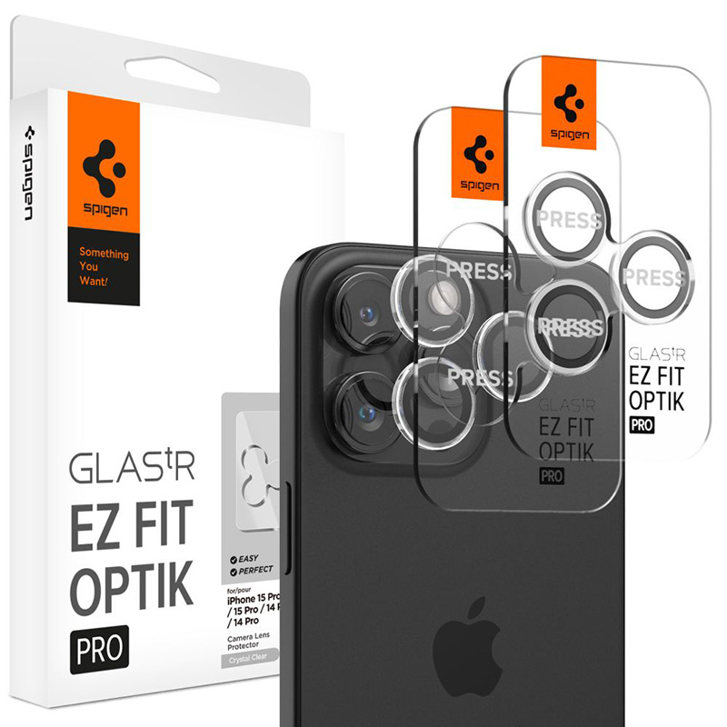 Spigen Optik.TR EZ Fit Camera Lens Protector 2-Pack - Szkło ochronne na obiektyw do iPhone 15 Pro / 15 Pro Max / iPhone 14 Pro / 14 Pro Max (2 szt) (Przezroczysty)